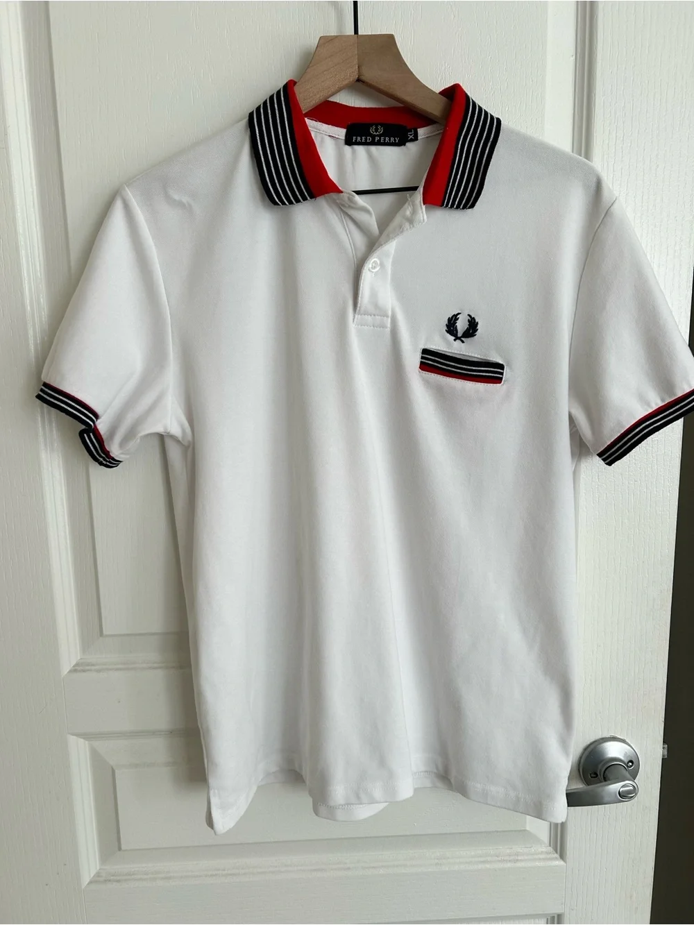 Fred Perry White Polo with Red & Black Trim